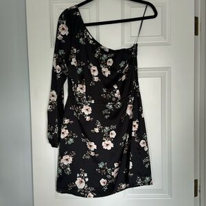 A&F one sleeved black floral mini dress